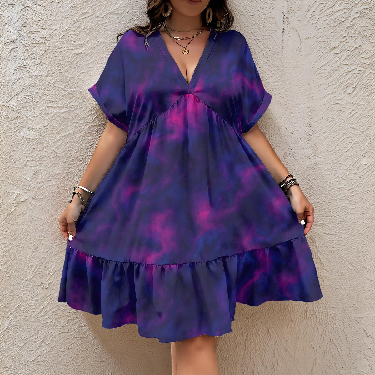 Unisex Women’s Floral V-Neck Short Sleeve Dress