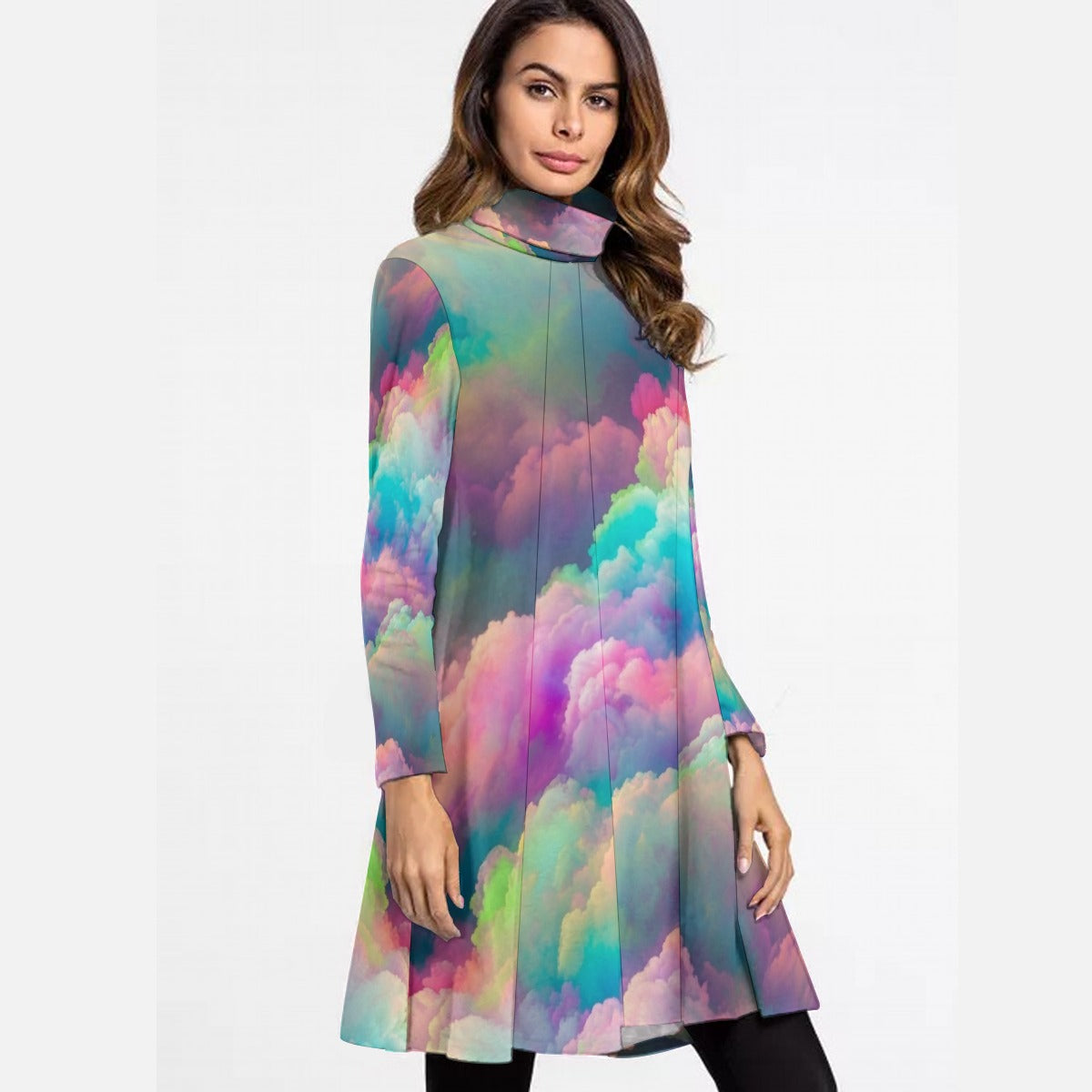 Women's High Neck Dress With Long Sleeve