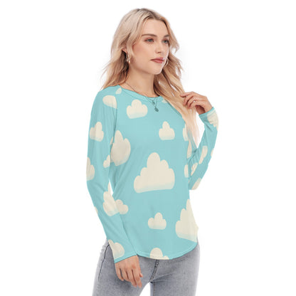 Women's Raglan Sleeves U-Shaped Hem Long Sleeves Blouse