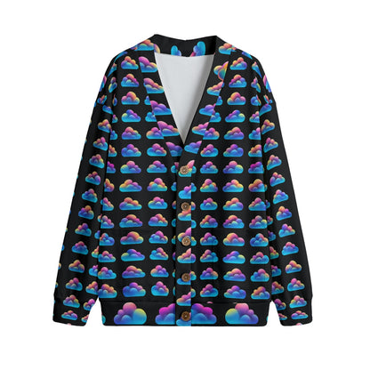 Unisex V-neck Knitted Fleece Cardigan With Button Closure