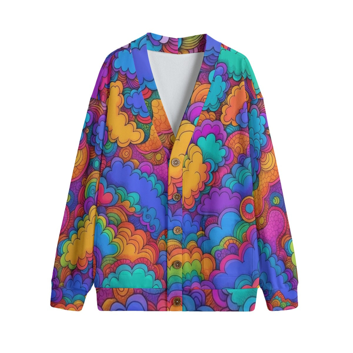 Unisex V-neck Knitted Fleece Cardigan With Button Closure