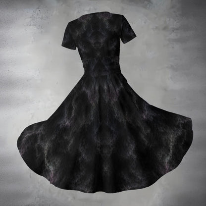 All-over Print Women's Short Sleeve V Neck Midi Dress