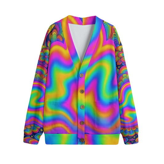 Unisex V-neck Knitted Fleece Cardigan With Button Closure