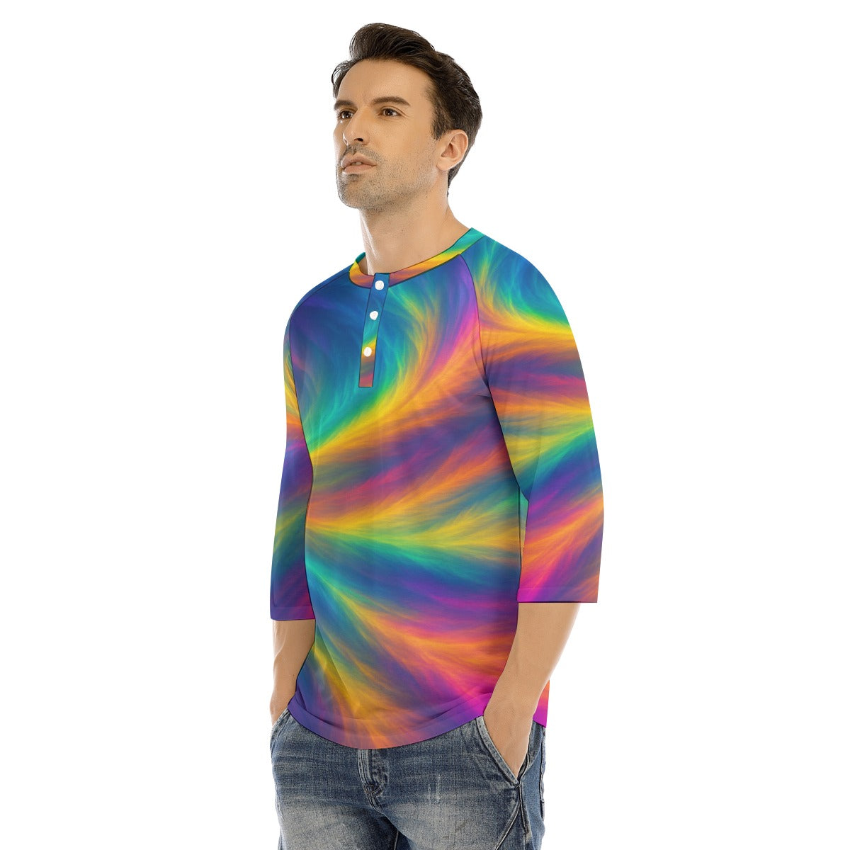 Men's Bracelet Sleeve T-shirt With Button Closure - view 3