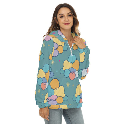 Women's Borg Fleece Hoodie With Half Zip