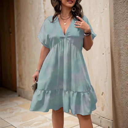 Unisex Women’s Floral V-Neck Short Sleeve Dress