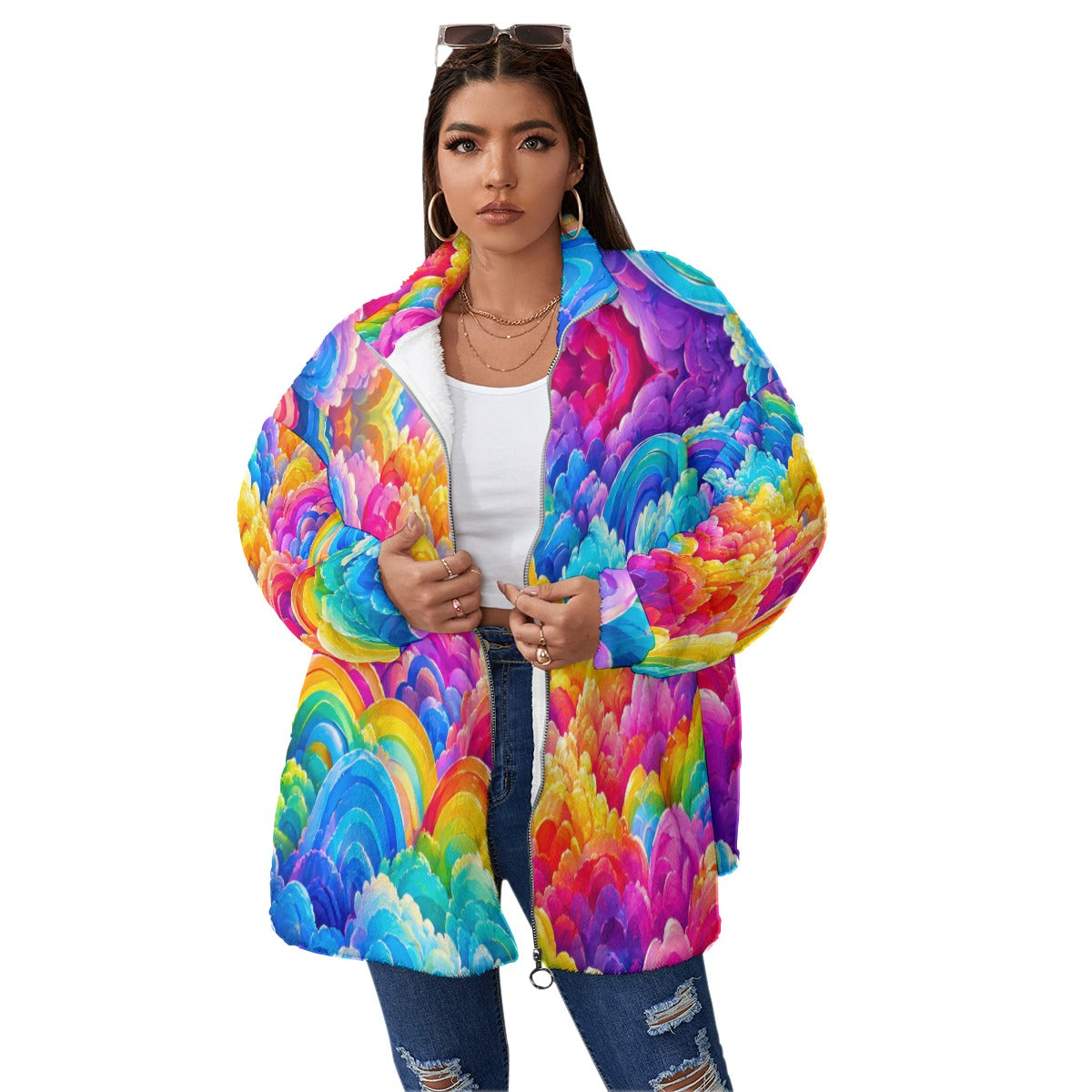 Unisex Borg Fleece Stand-up Collar Coat With Zipper Closure(Plus Size)