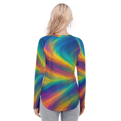 Women's Raglan Sleeves U-Shaped Hem Long Sleeves Blouse