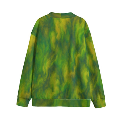 Unisex V-neck Knitted Fleece Cardigan With Button Closure