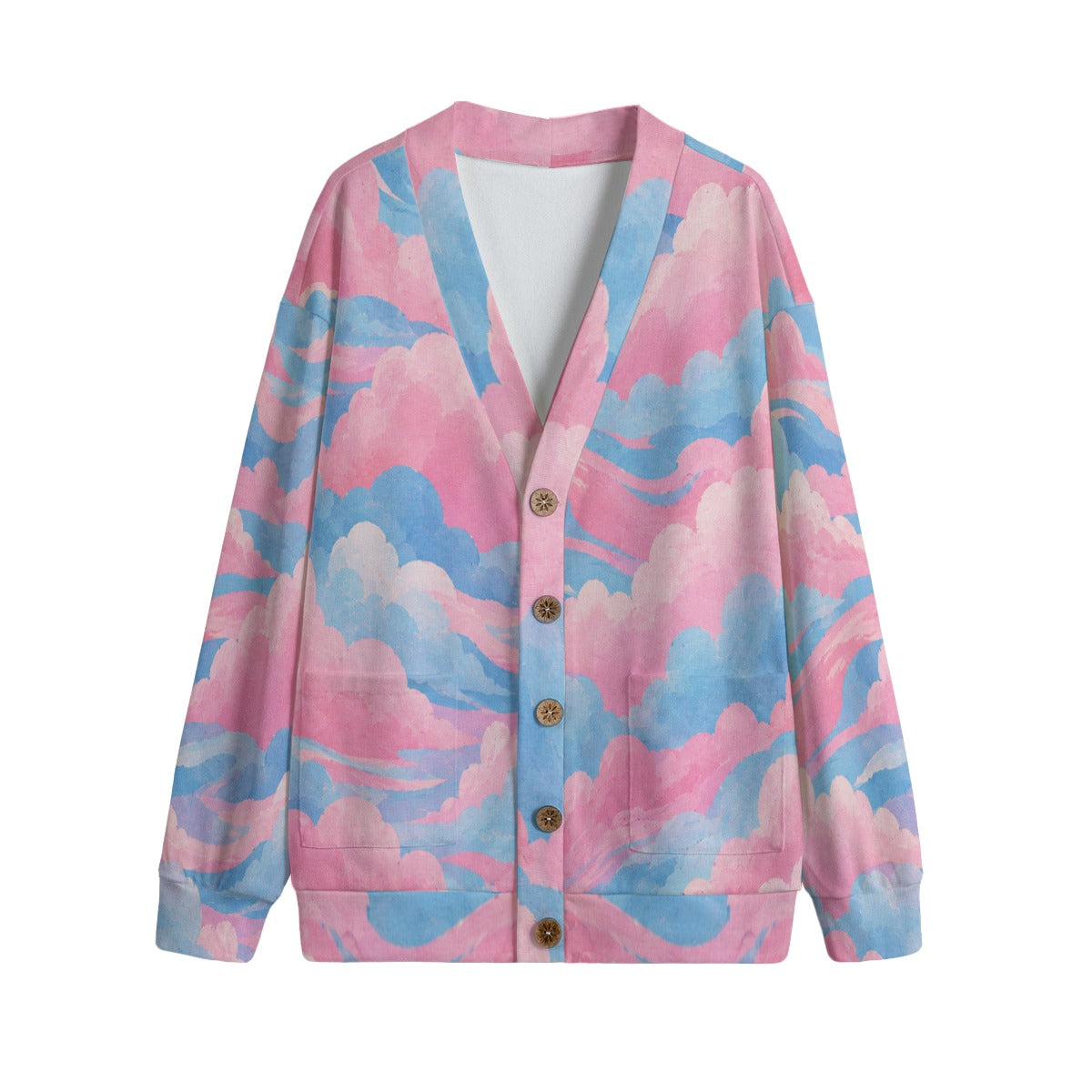 Unisex V-neck Knitted Fleece Cardigan With Button Closure