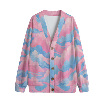 Unisex V-neck Knitted Fleece Cardigan With Button Closure