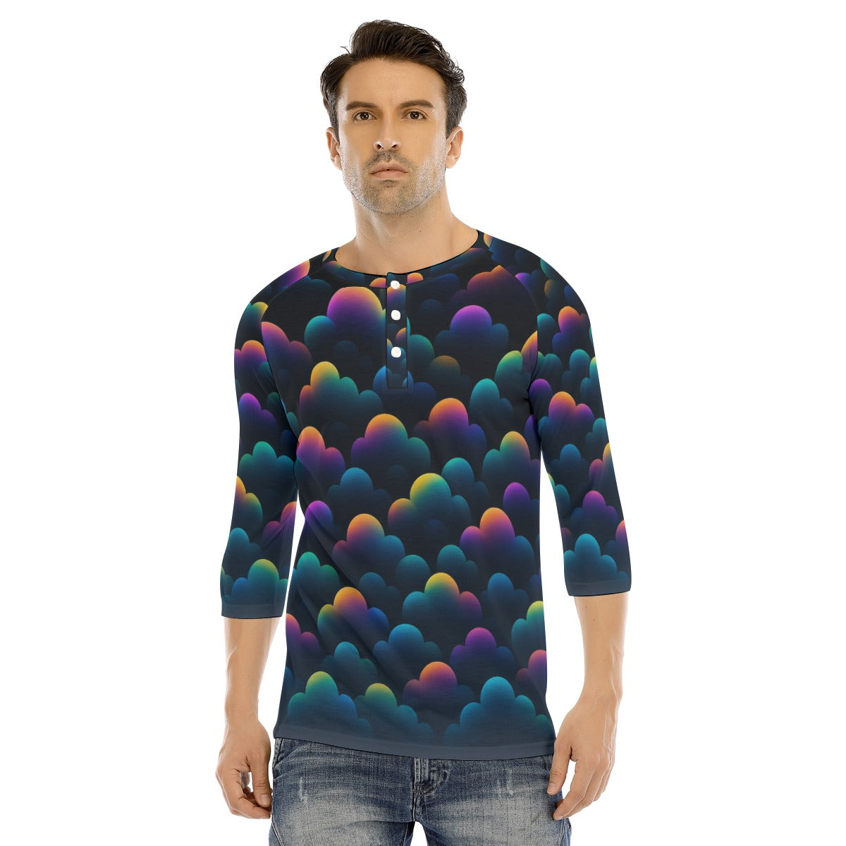 Men's Bracelet Sleeve T-shirt With Button Closure - view 1