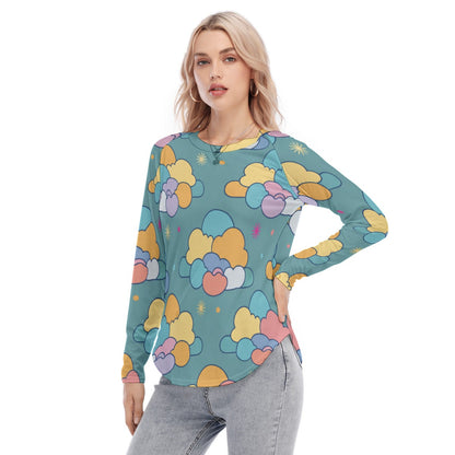 Women's Raglan Sleeves U-Shaped Hem Long Sleeves Blouse