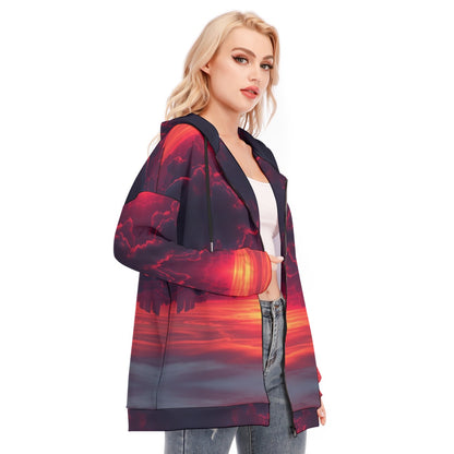 Women's Long Hoodie With Zipper Closure