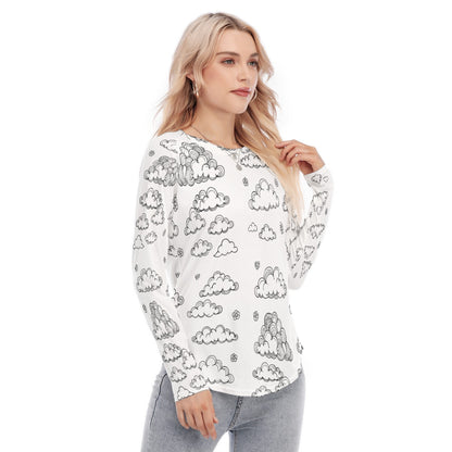 Women's Raglan Sleeves U-Shaped Hem Long Sleeves Blouse