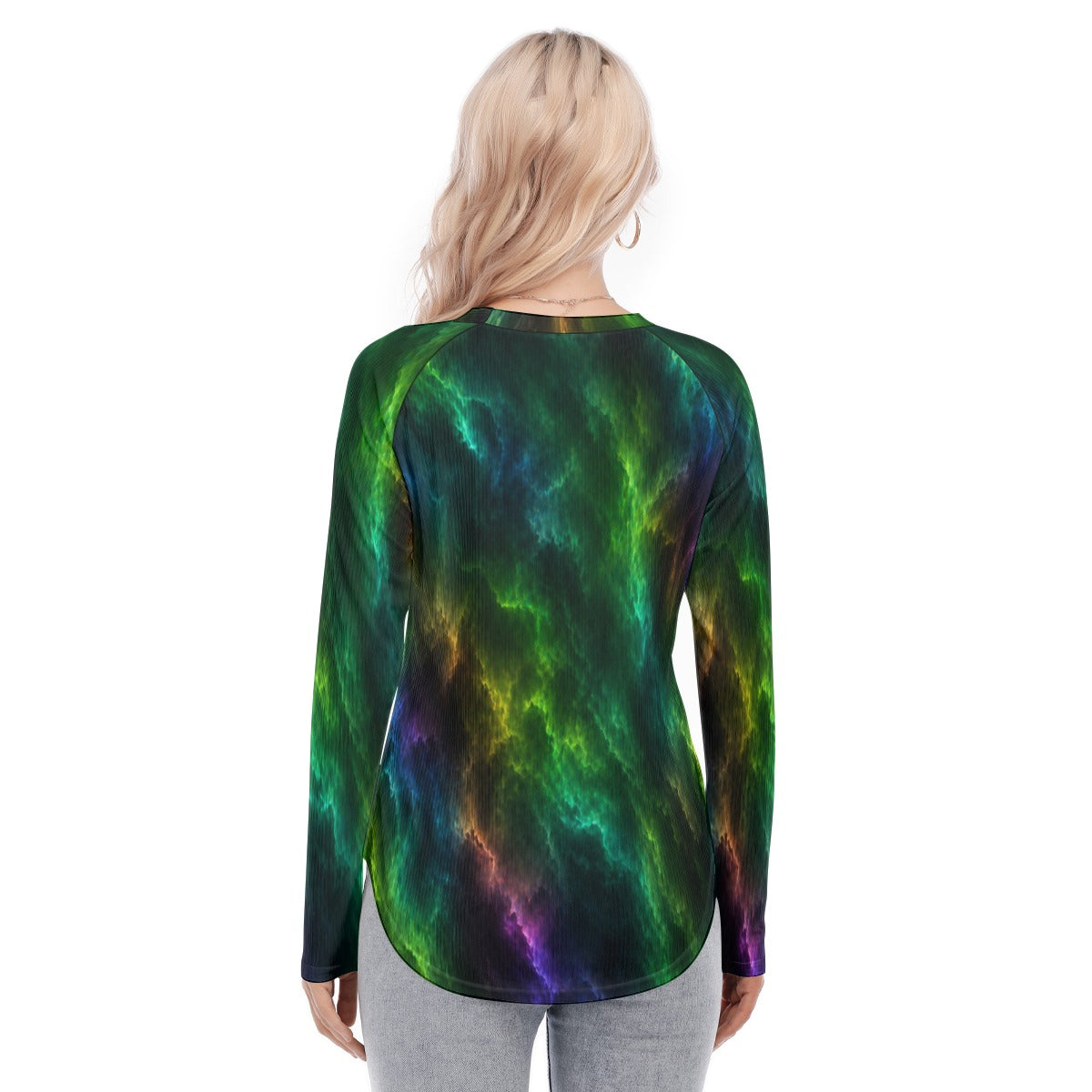 Women's Raglan Sleeves U-Shaped Hem Long Sleeves Blouse