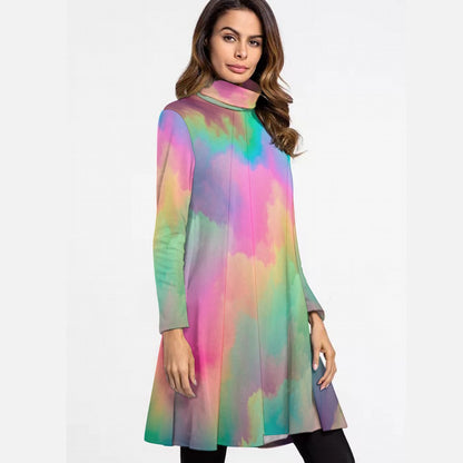 Women's High Neck Dress With Long Sleeve