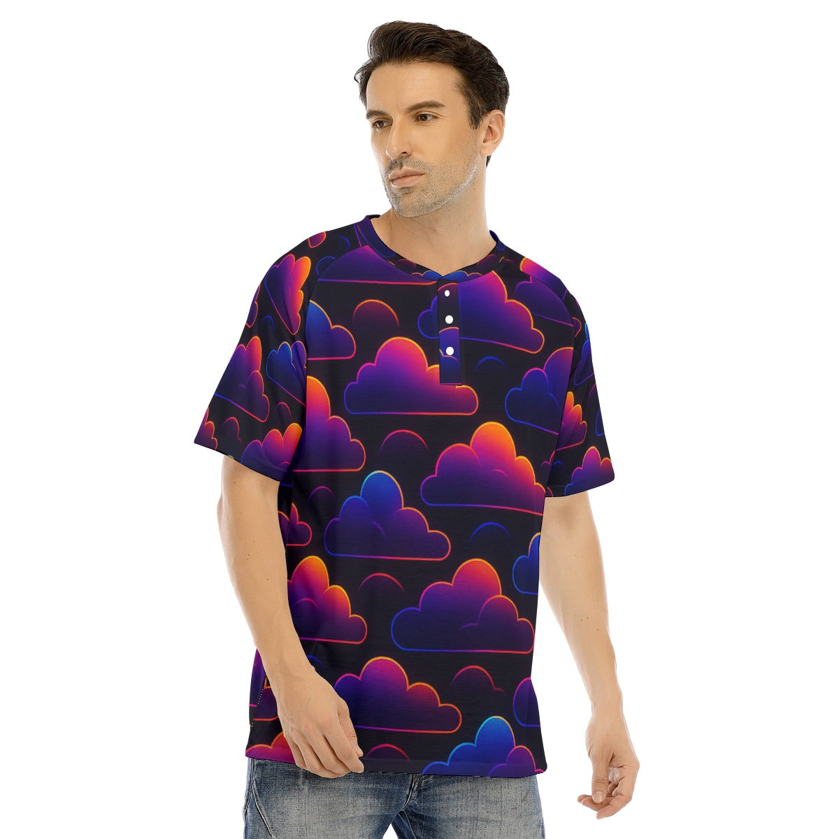 Men's Raglan Sleeve T-shirt With Button Closure
