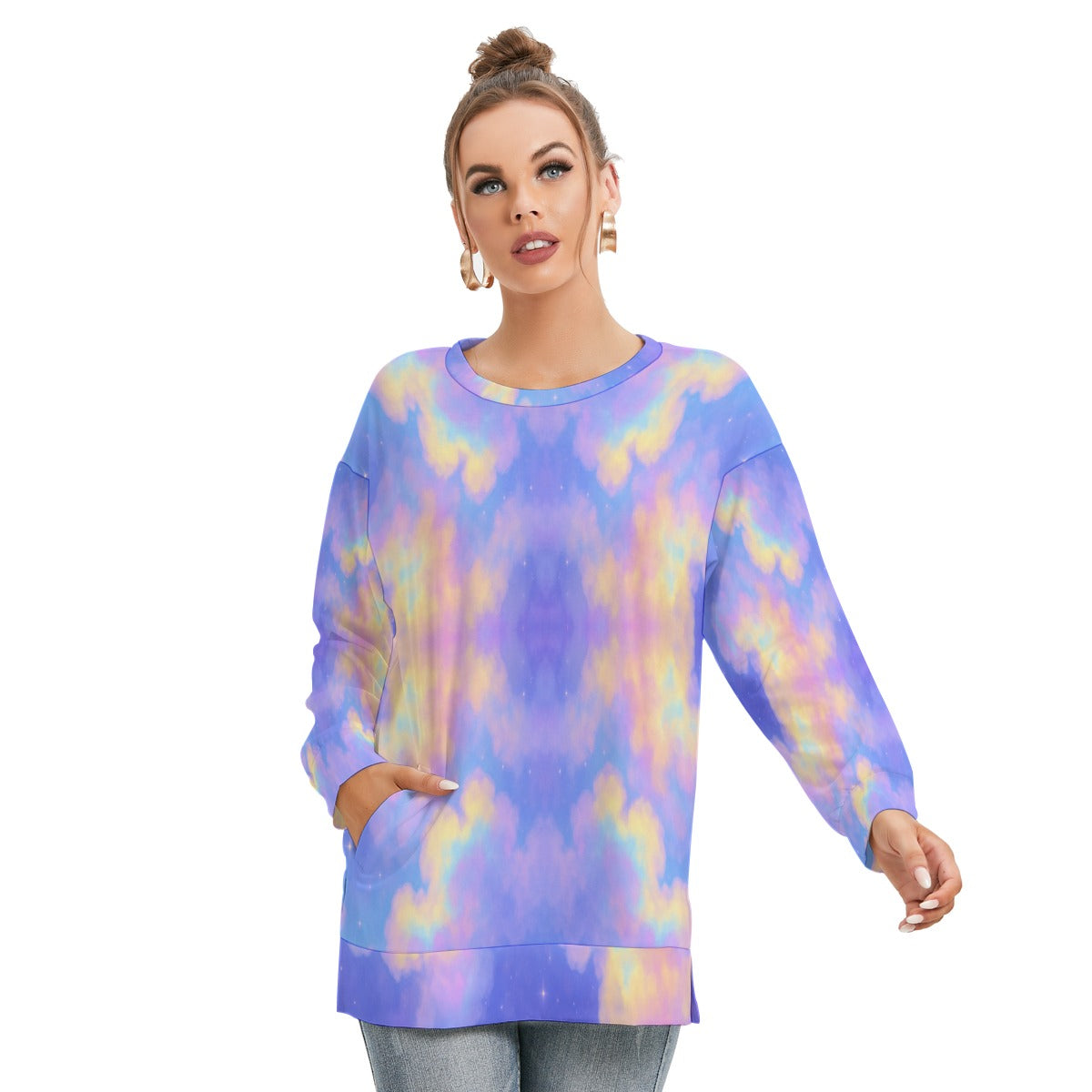 Women's Side Split O-neck Sweatshirt