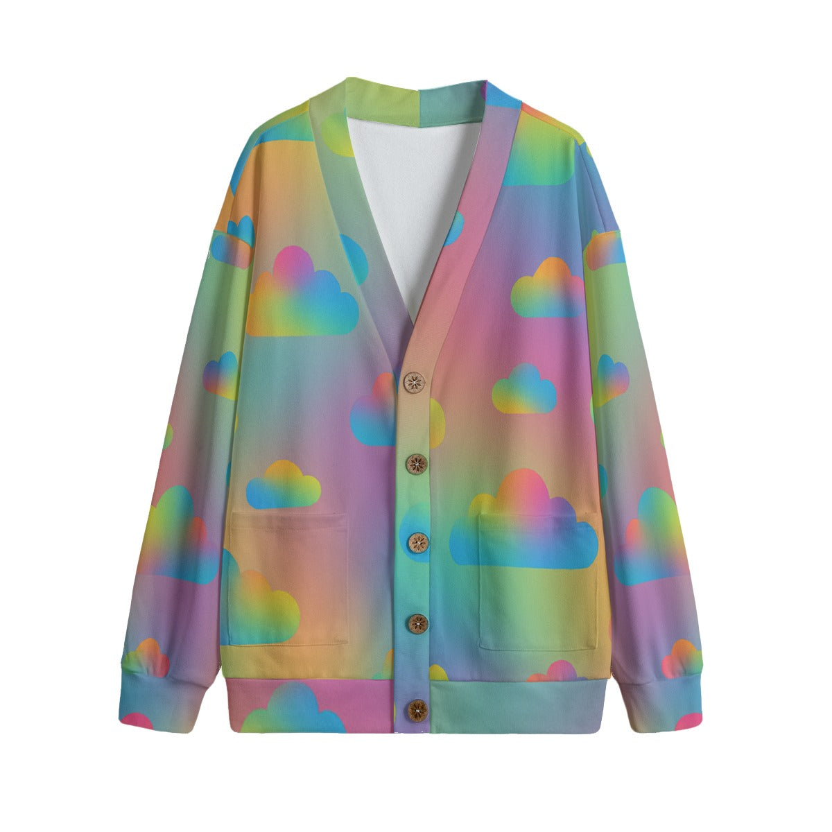 Unisex V-neck Knitted Fleece Cardigan With Button Closure