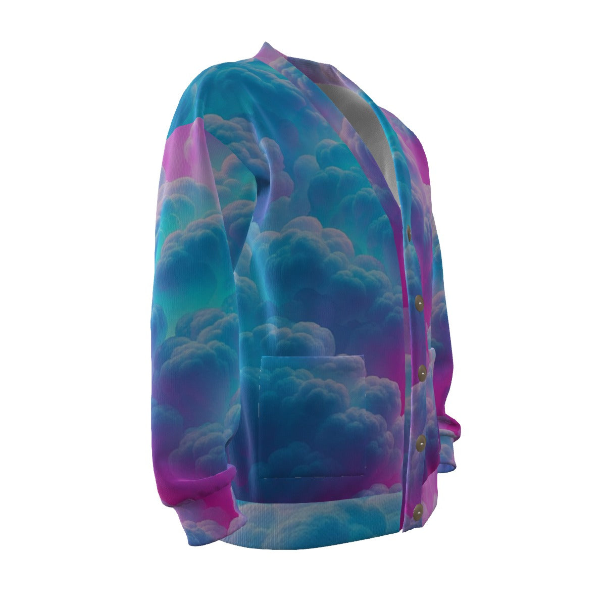 Unisex V-neck Knitted Fleece Cardigan With Button Closure