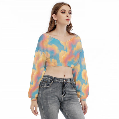 Women's V-neck Long Sleeve Cropped Sweatshirt