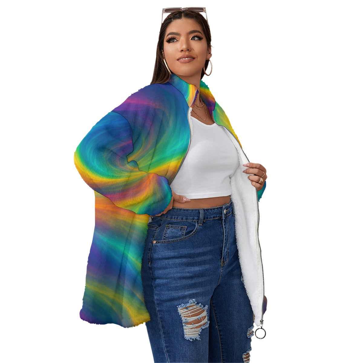 Unisex Borg Fleece Stand-up Collar Coat With Zipper Closure(Plus Size)