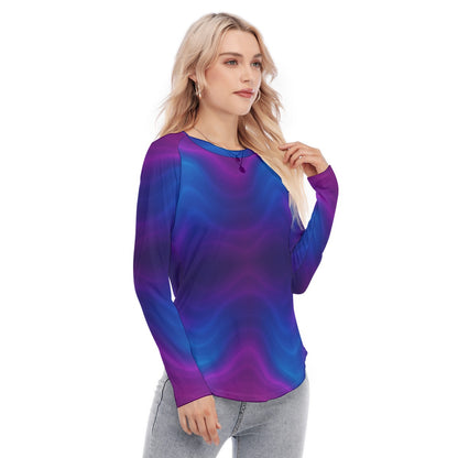 Women's Raglan Sleeves U-Shaped Hem Long Sleeves Blouse