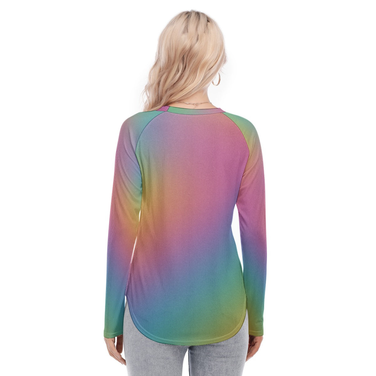 Women's Raglan Sleeves U-Shaped Hem Long Sleeves Blouse