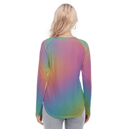Women's Raglan Sleeves U-Shaped Hem Long Sleeves Blouse