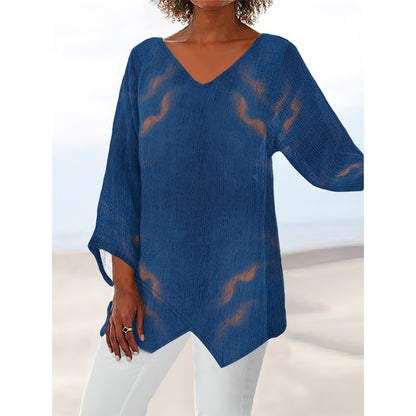 Women's V-neck T-shirt With Irregular Hem