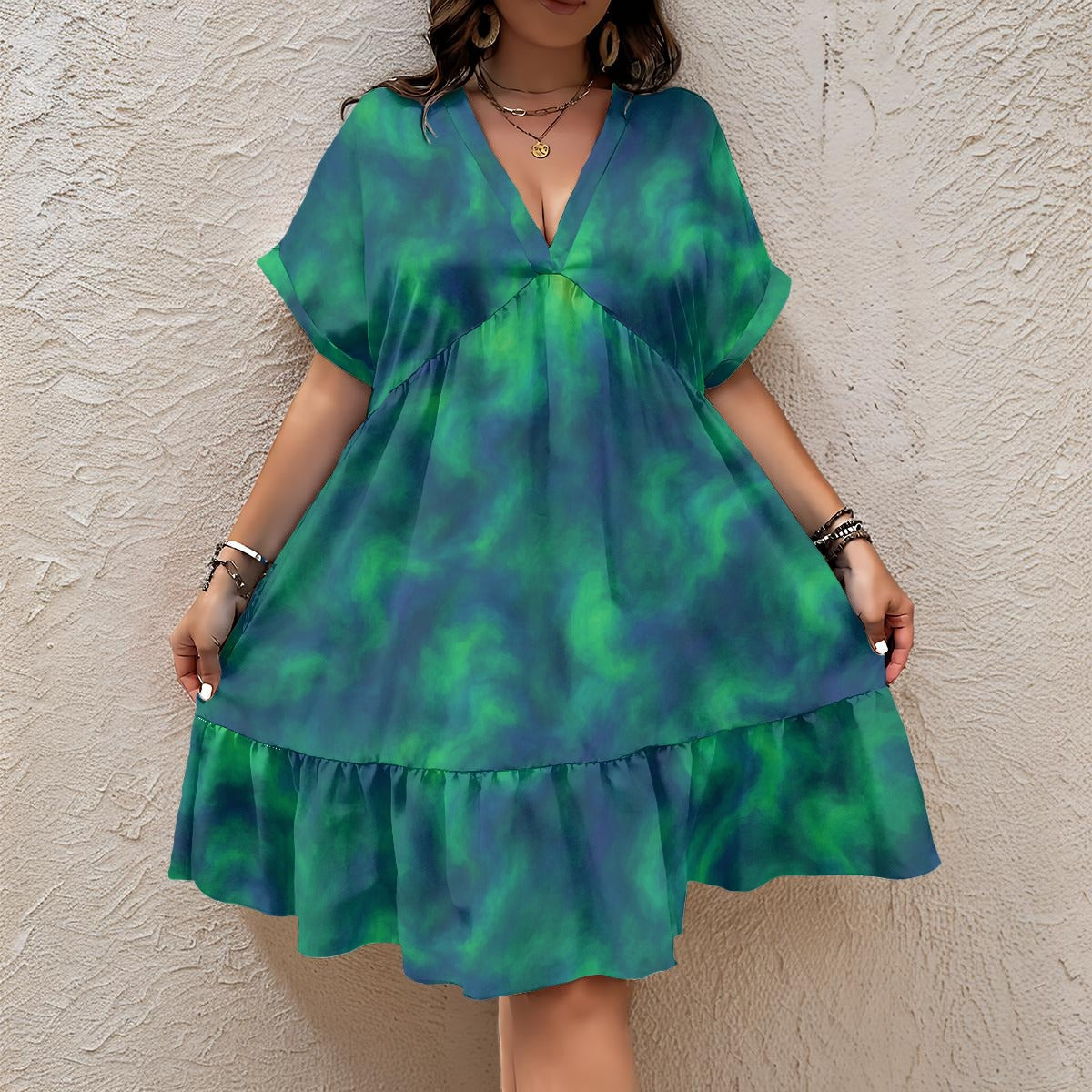 Unisex Women’s Floral V-Neck Short Sleeve Dress