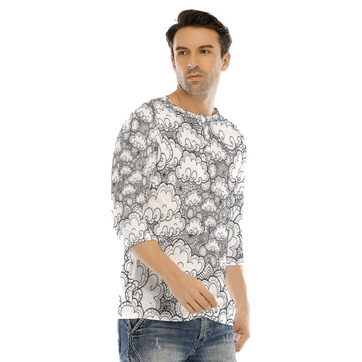 Men's Bracelet Sleeve T-shirt With Button Closure - view 2