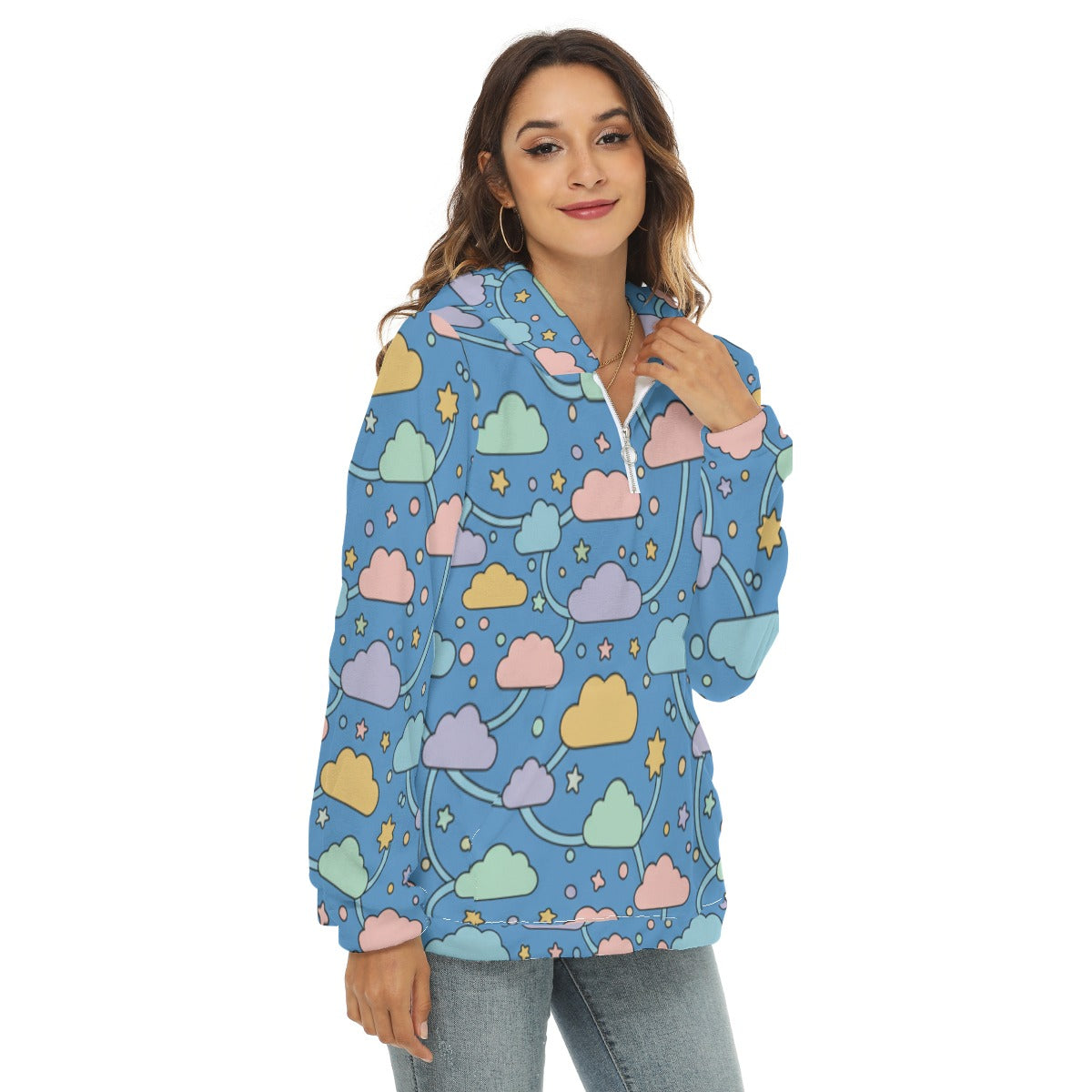 Women's Borg Fleece Hoodie With Half Zip