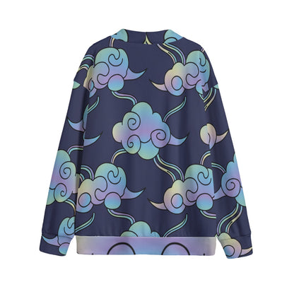 Unisex V-neck Knitted Fleece Cardigan With Button Closure