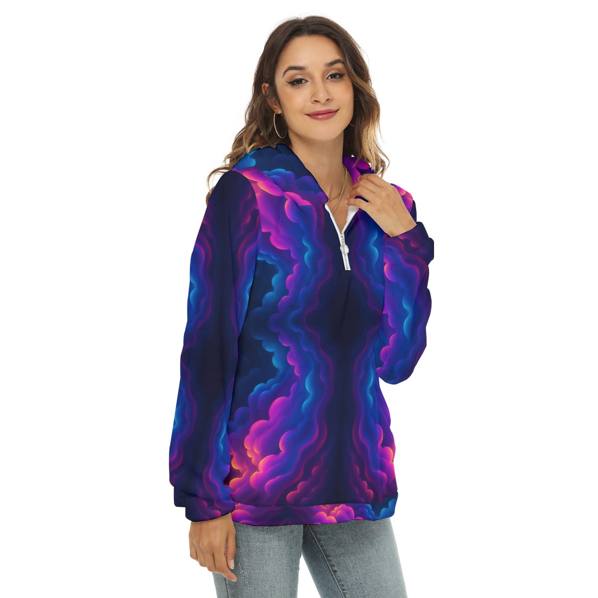 Women's Borg Fleece Hoodie With Half Zip