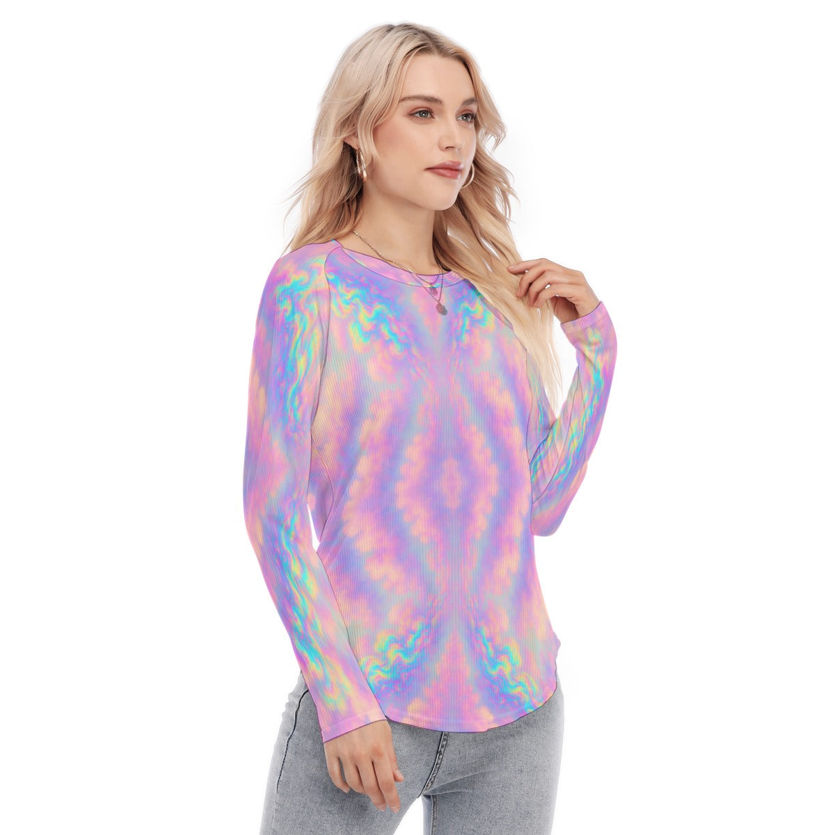 Women's Raglan Sleeves U-Shaped Hem Long Sleeves Blouse
