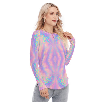Women's Raglan Sleeves U-Shaped Hem Long Sleeves Blouse