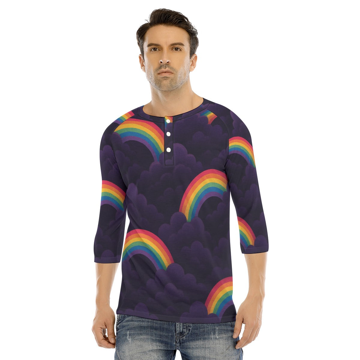 Men's Bracelet Sleeve T-shirt With Button Closure - view 1