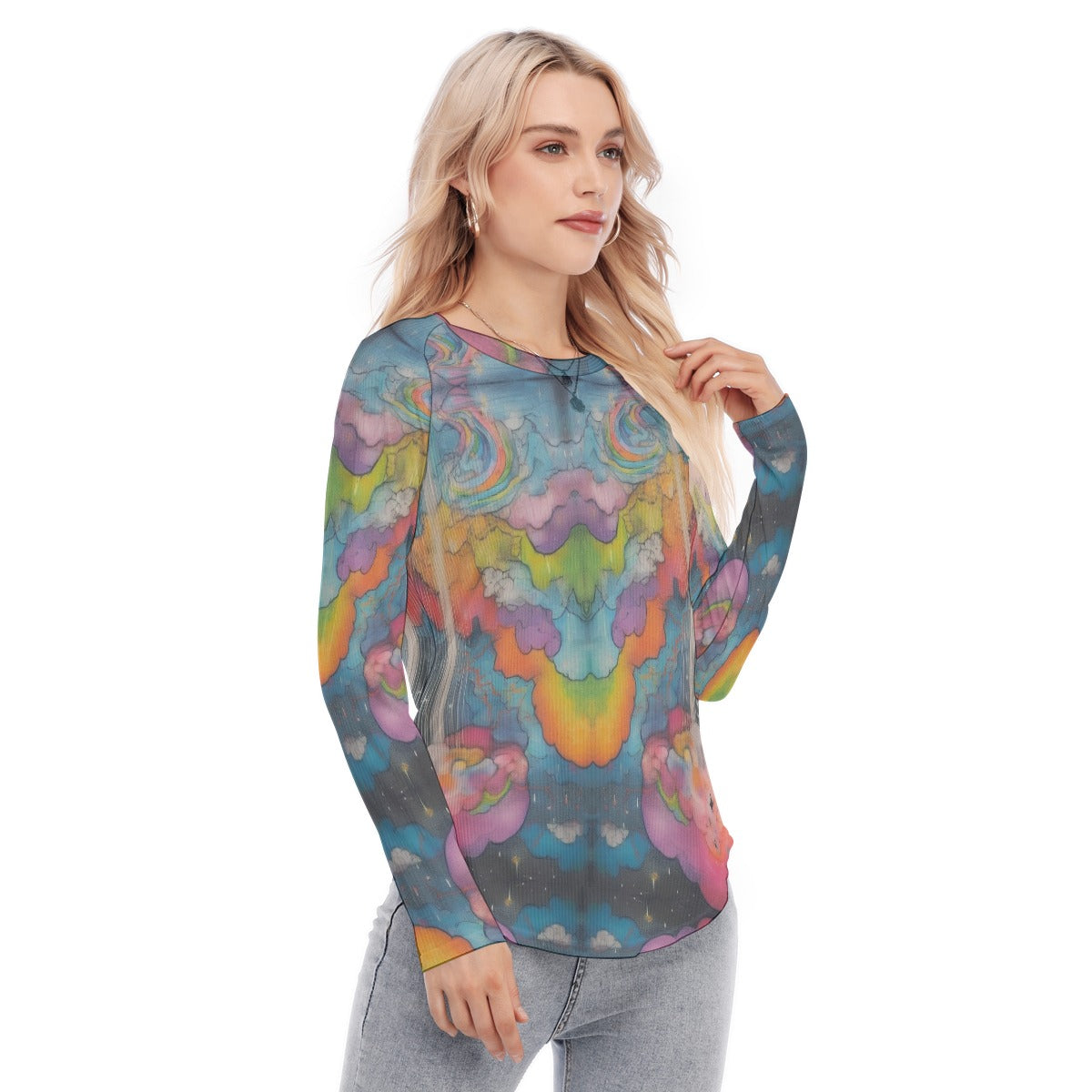 Women's Raglan Sleeves U-Shaped Hem Long Sleeves Blouse