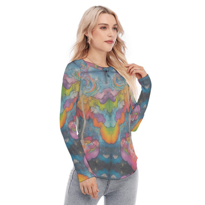 Women's Raglan Sleeves U-Shaped Hem Long Sleeves Blouse
