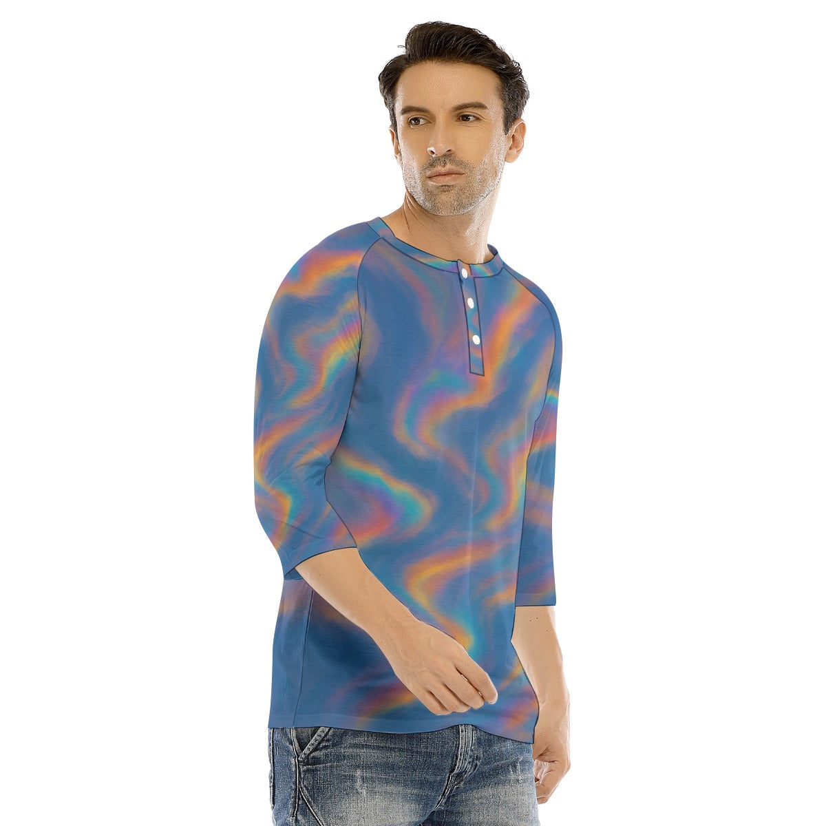 Men's Bracelet Sleeve T-shirt With Button Closure - view 2