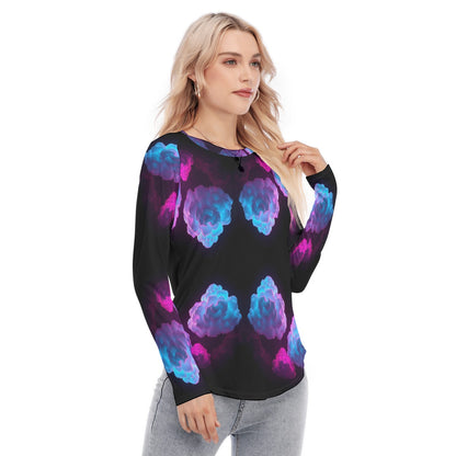 Women's Raglan Sleeves U-Shaped Hem Long Sleeves Blouse