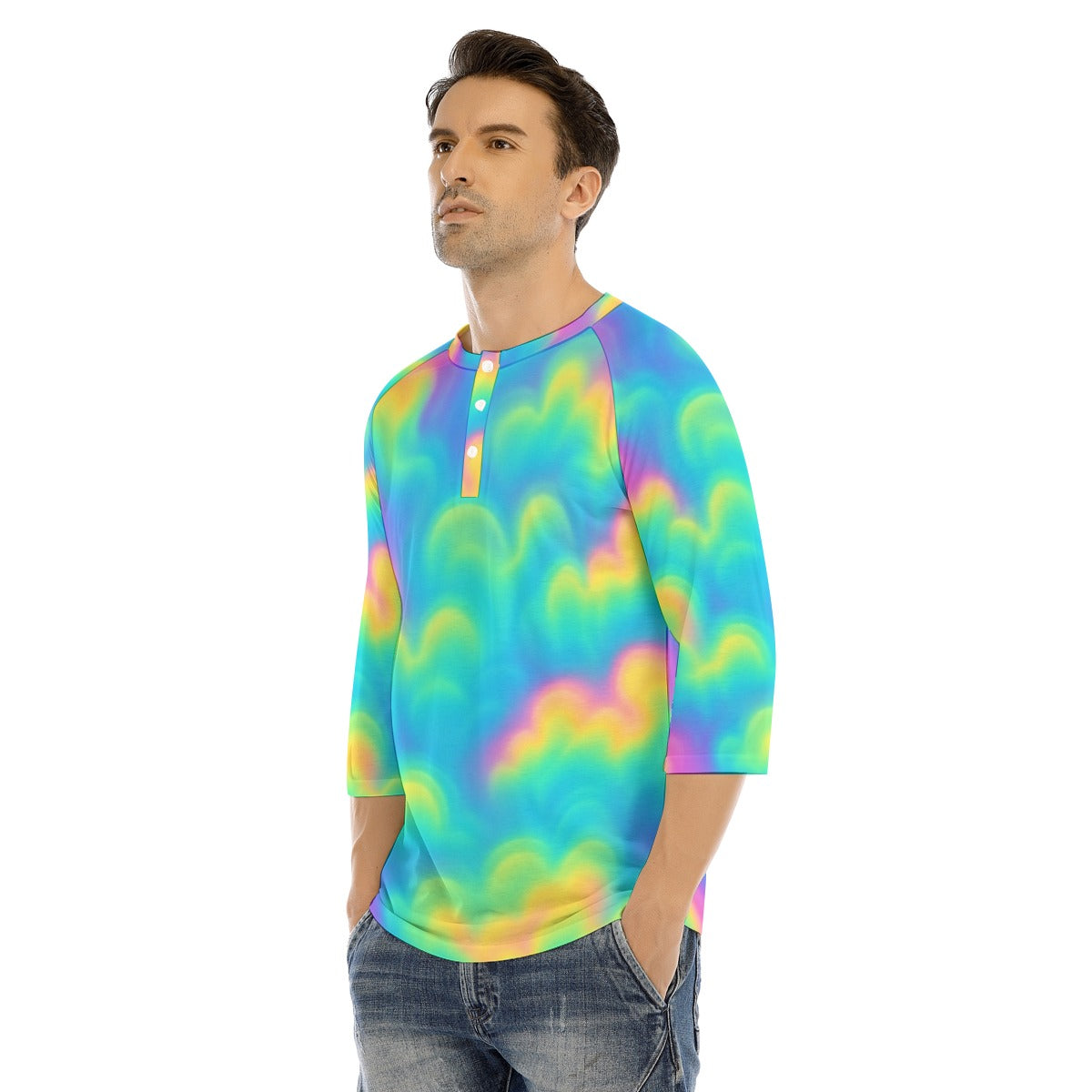 Men's Bracelet Sleeve T-shirt With Button Closure