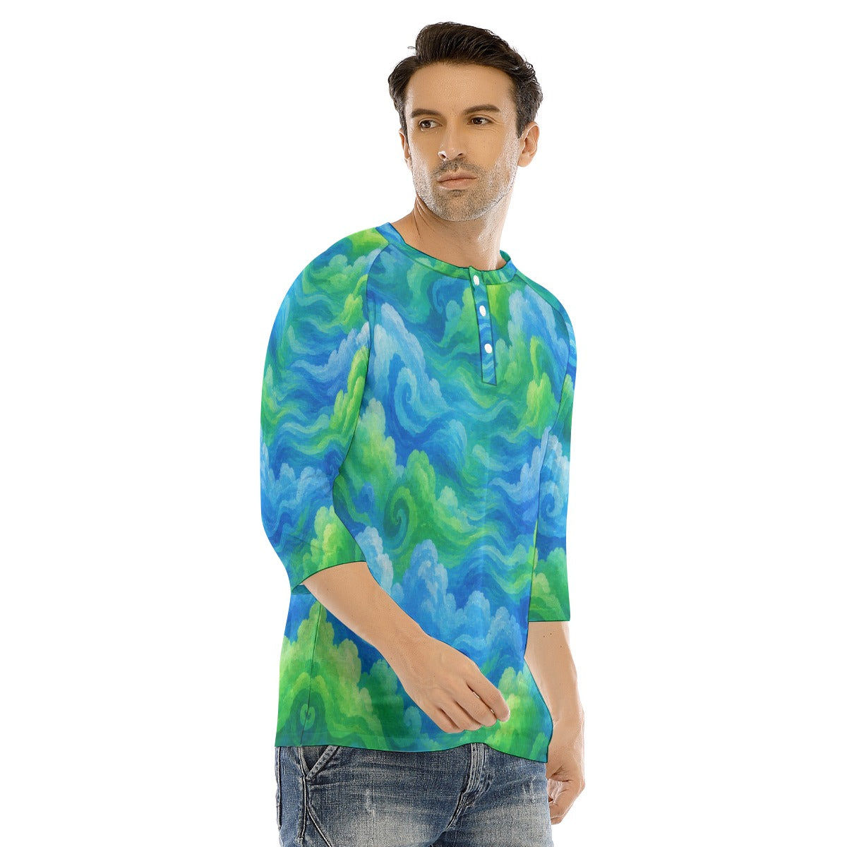 Men's Bracelet Sleeve T-shirt With Button Closure - view 2