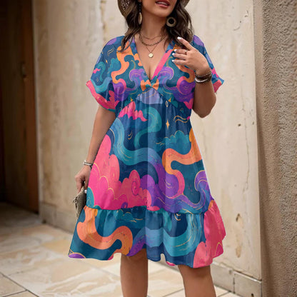 Women's Floral V-Neck Short Sleeve Dress by O’Nimbus – view 2
