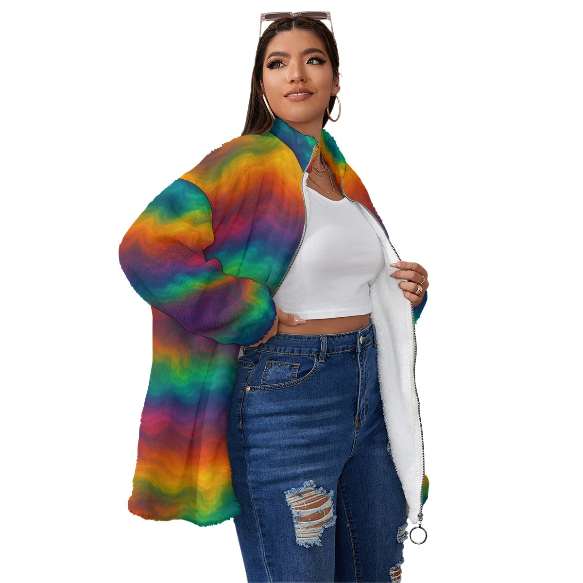 Unisex Borg Fleece Stand-up Collar Coat With Zipper Closure(Plus Size)