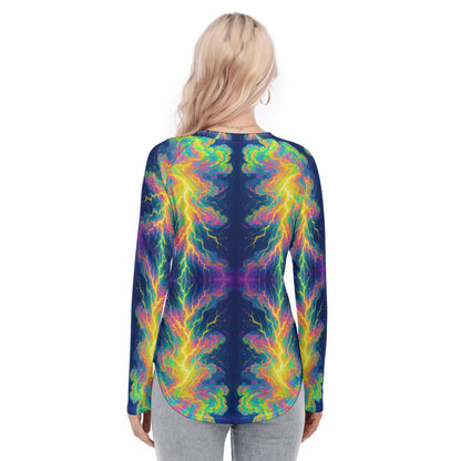 Women's Raglan Sleeves U-Shaped Hem Long Sleeves Blouse