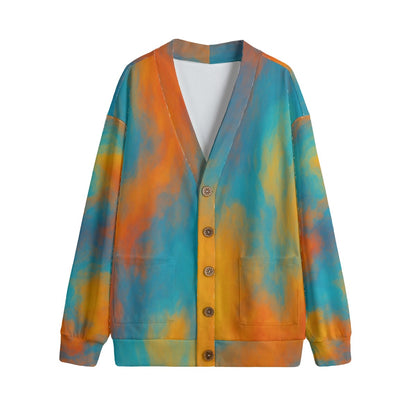 Unisex V-neck Knitted Fleece Cardigan With Button Closure