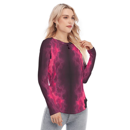 Women's Raglan Sleeves U-Shaped Hem Long Sleeves Blouse